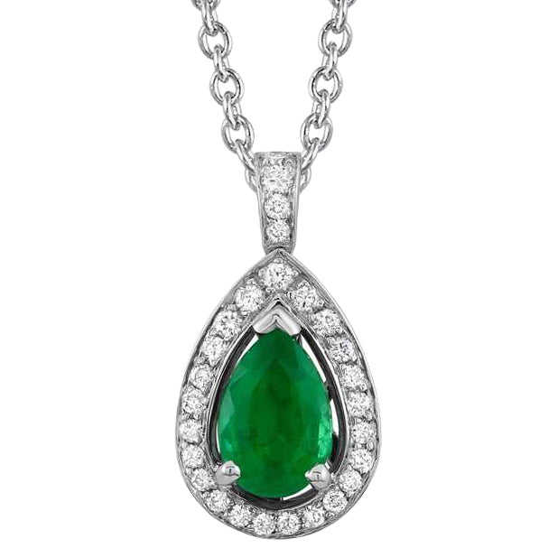Green Emerald & Natural Earth Mined Diamond Gemstone Pendant Necklace 8.35 Carat WG 14K