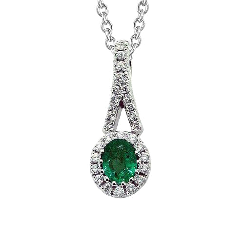 Green Emerald & Oval Natural Earth Mined Diamond Gemstone Pendant Necklace 5 Ct. WG 14K