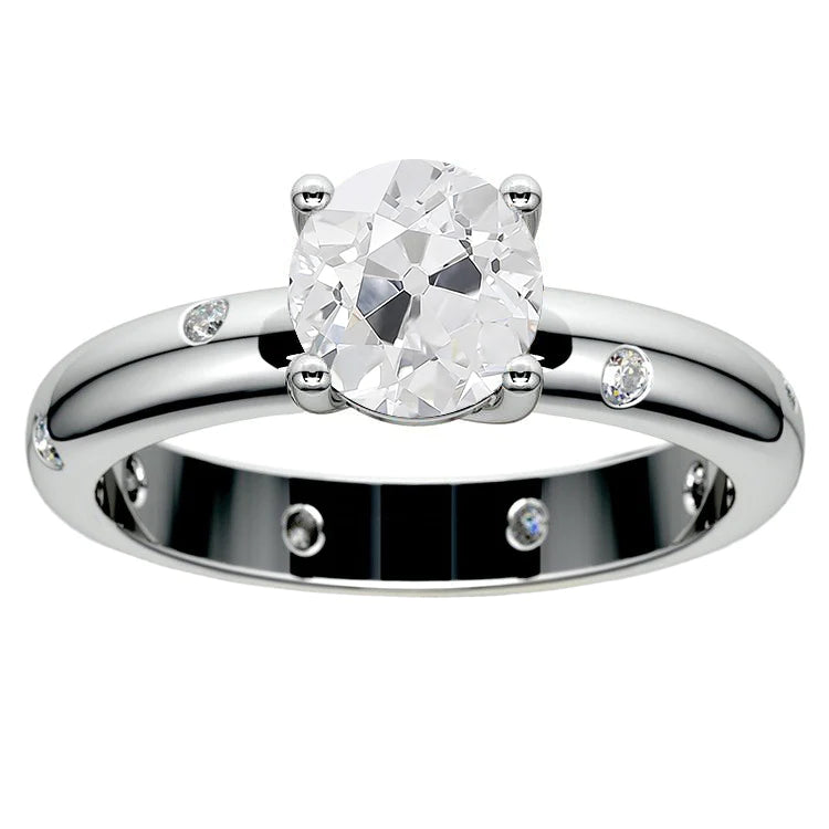 Gypsy Old Miner Engagement Ring With Accents 3 Ct Gold Flush Set
