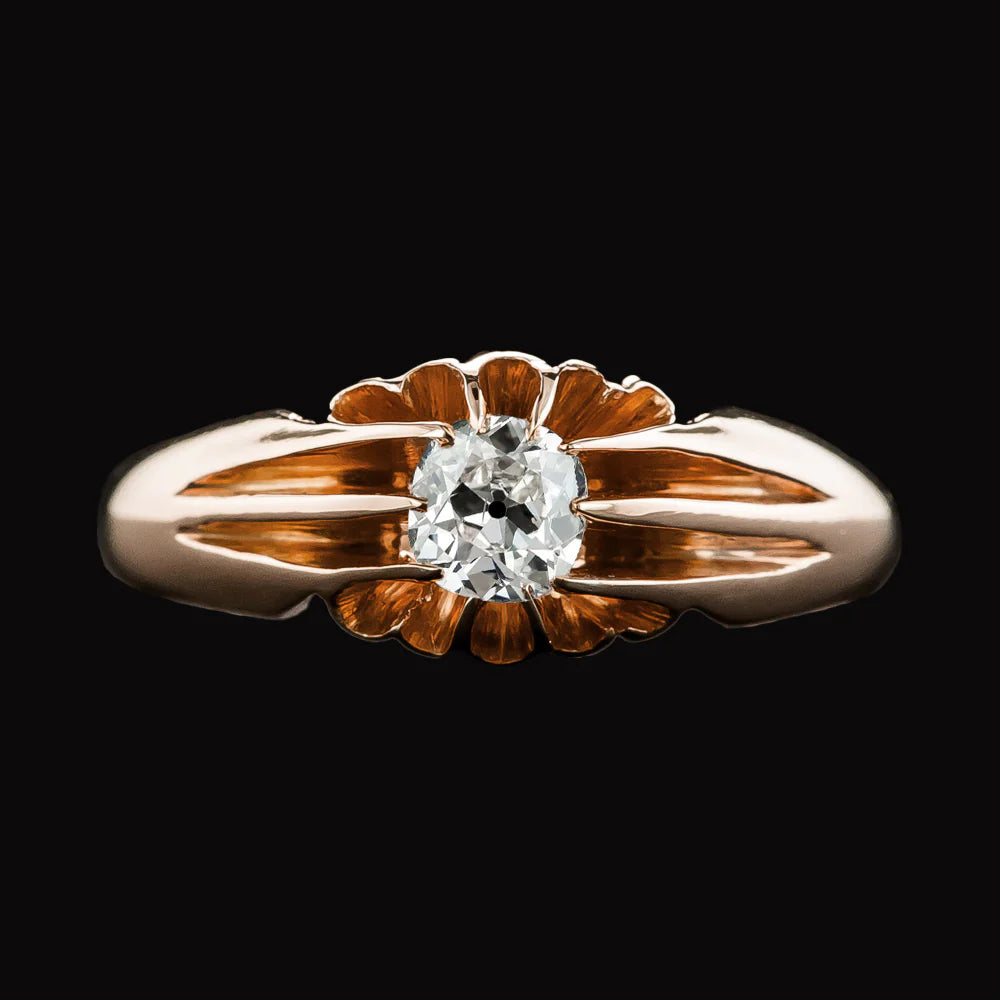 Gypsy Solitaire Round Old Mine Cut Diamond Ring Flower Style 1 Carat