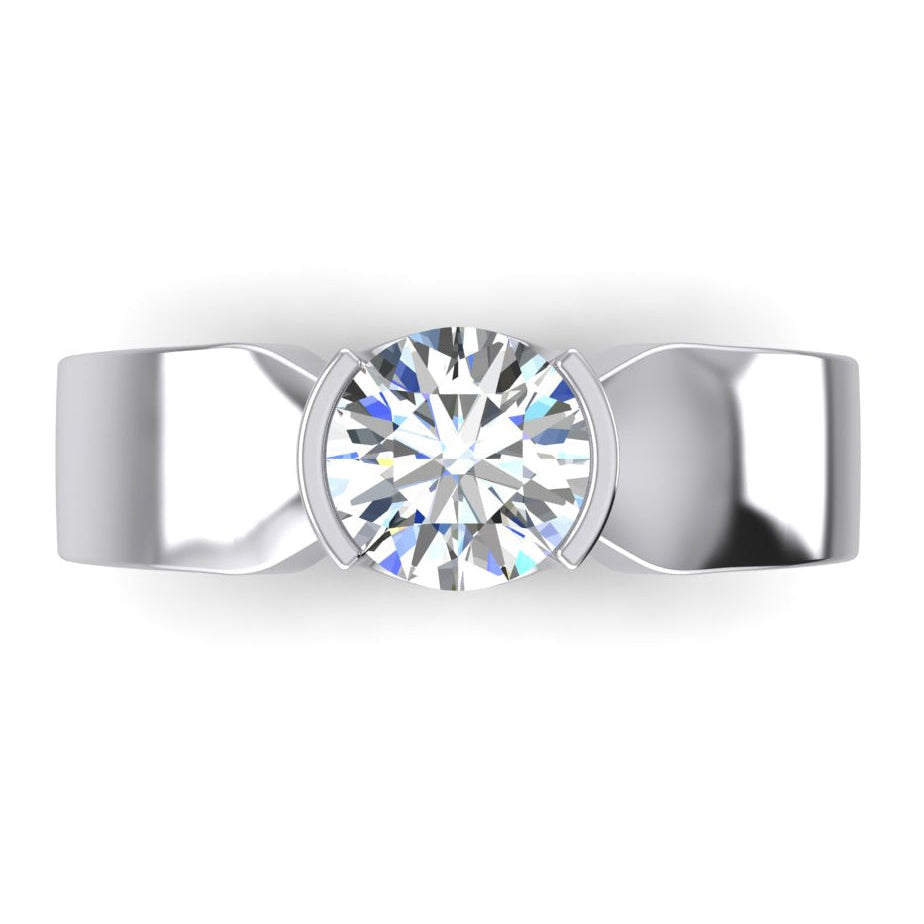 Solitaire Diamond Ring Half Bezel Setting 1.50 Men's White Gold