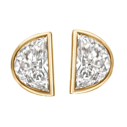 Half Moon Ladies Diamond Studs Bezel Set Yellow Gold