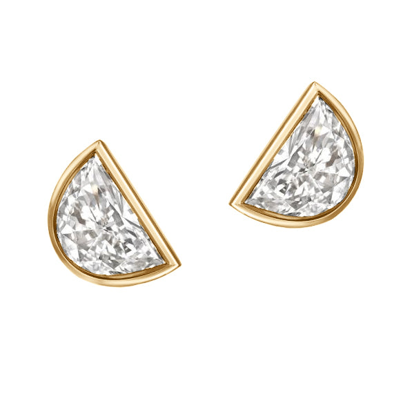 Half Moon Studs Earrings Yellow Gold Bezel Set