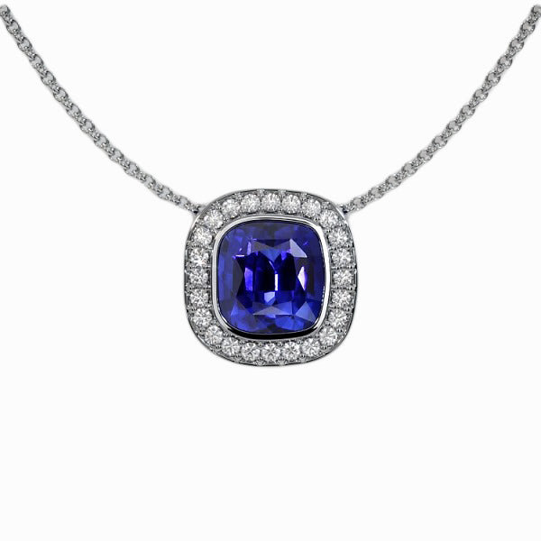 Halo Gemstone Diamond Pendant With Chain