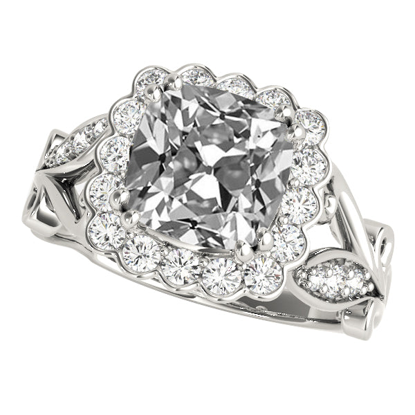 Halo Cushion Old Cut Diamond Ring