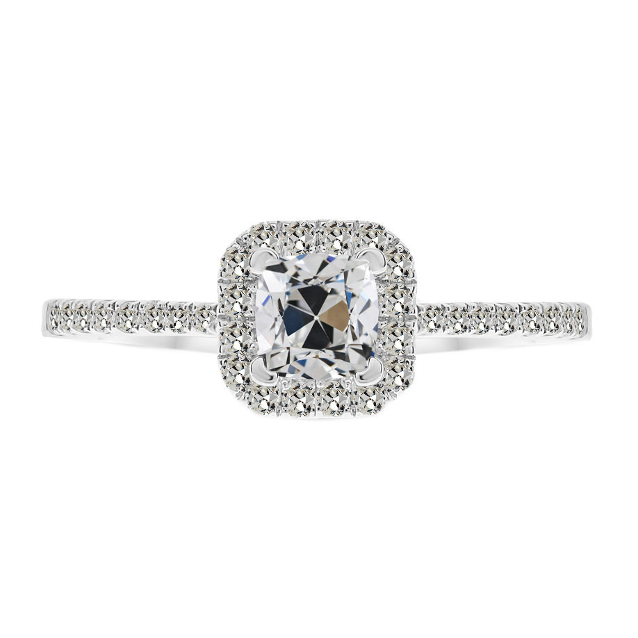 3 Carats Halo Diamond Cushion Old Mine Cut Anniversary Ring