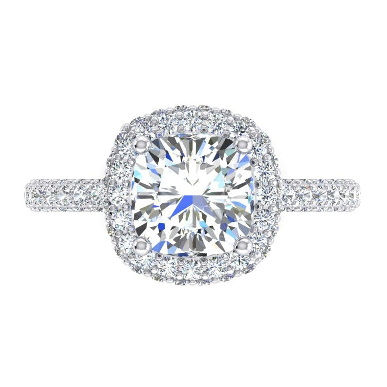 3 Ct. Cushion & Round Diamonds Halo Engagement Ring New