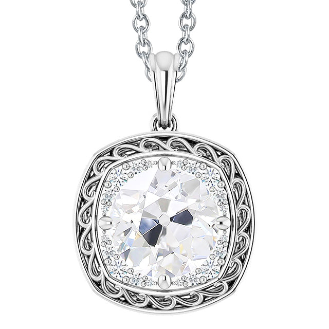 Diamond Pendant Vintage Style Old Mine Cut