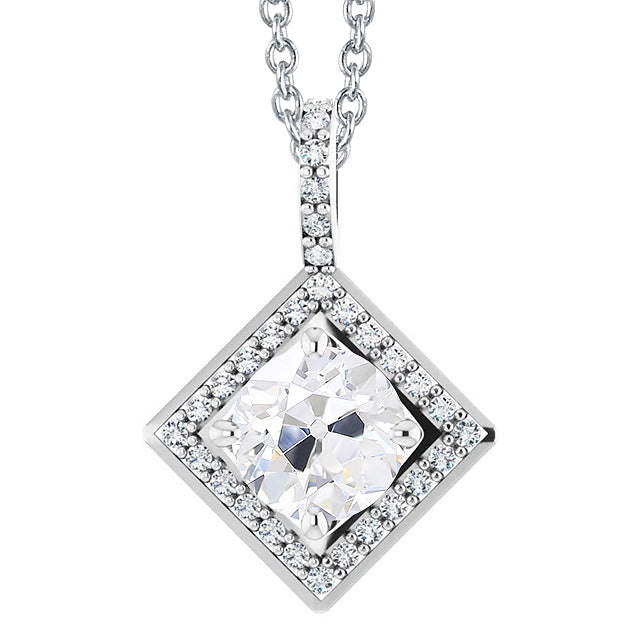 Halo Diamond Pendant With Chain Round Old Cut