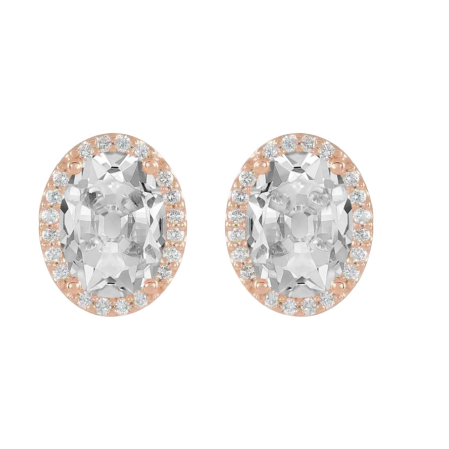 Halo Diamond Stud Earrings Old Miner Rose Gold