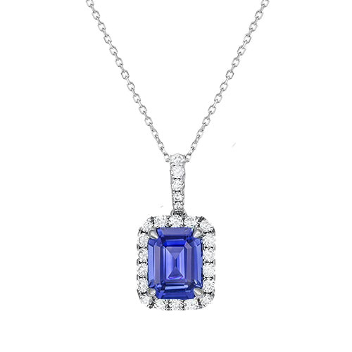 Halo Emerald Sapphire Pendant Diamonds