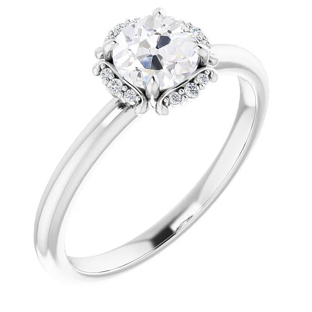 Halo Engagement Ring Old Cut Diamond White Gold 14K