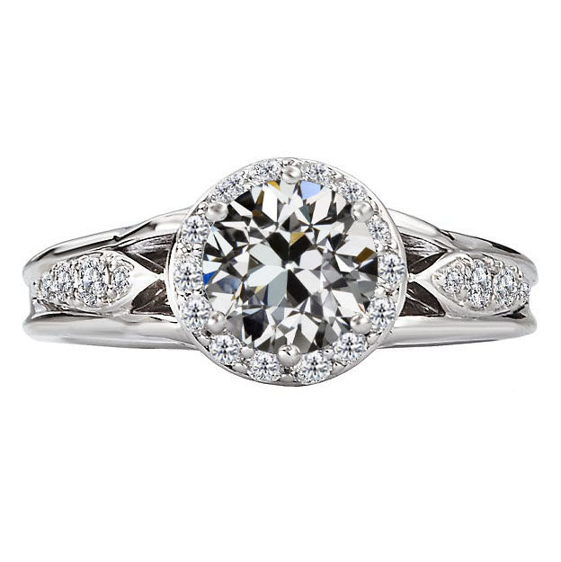 Halo Engagement Ring Old Miner Cut Diamond Gold