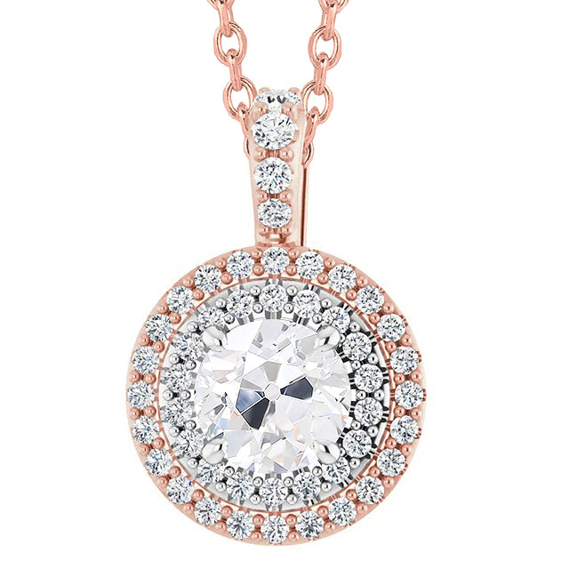 Halo Gold Diamond Pendant Old Mine Cut