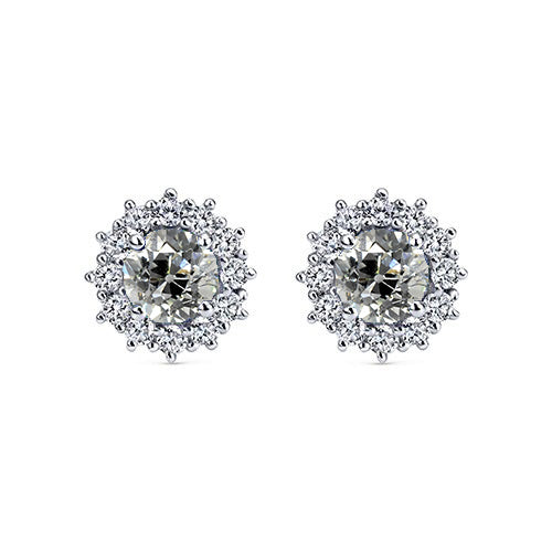 Womans Style Halo Old European Diamond Studs Flower Style