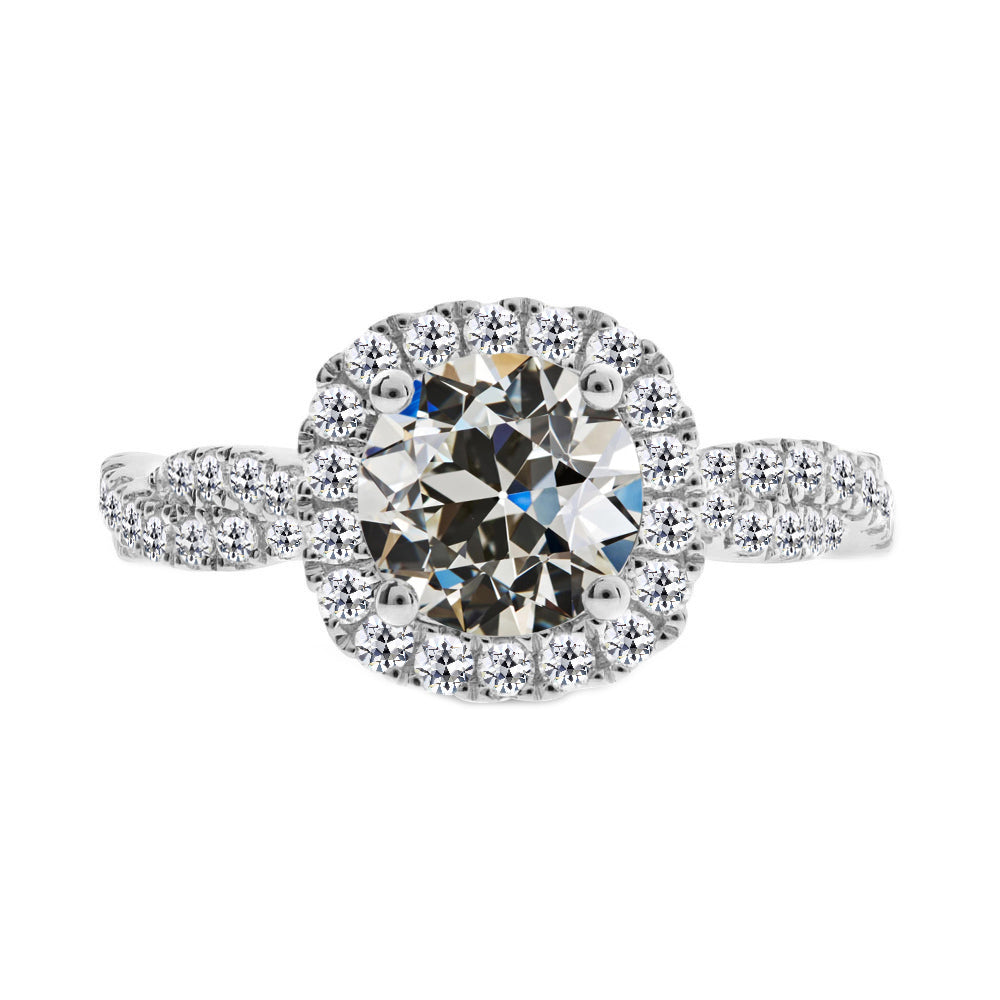 Halo Old Mine Cut Diamond Engagement Ring Infinity Shank 3 Carats