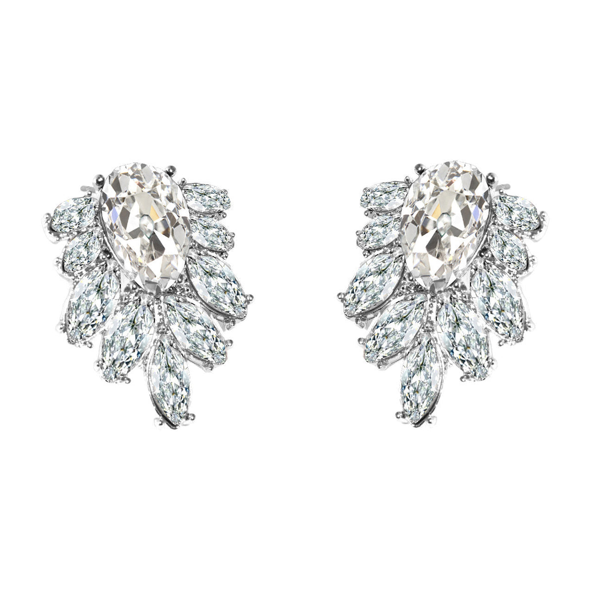 Pear & Marquise Diamond Halo Studs Old Cut Earrings 2 Carats