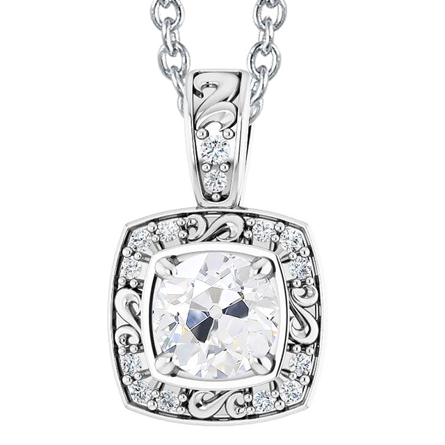 Halo Old Miner Natural Earth Mined Diamond Pendant 3.50 Carats Milgrain Slide With Chain