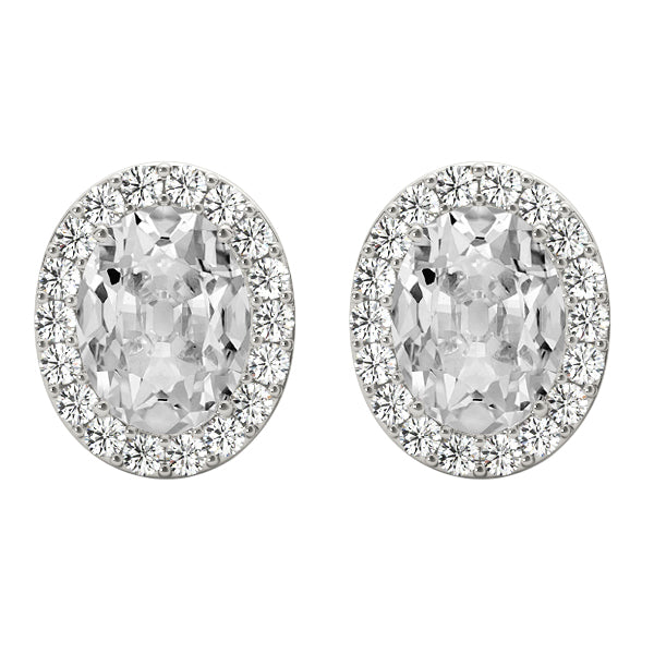 Halo Oval Old Cut Diamond Stud Earrings 11.25 Ct. White Gold 14K