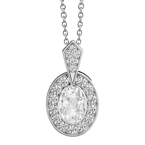 Halo Old Miner Cut Diamond Pendant Bezel Set Gold