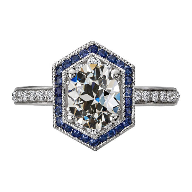 Oval Old Miner Diamond & Round Blue Sapphires Ring