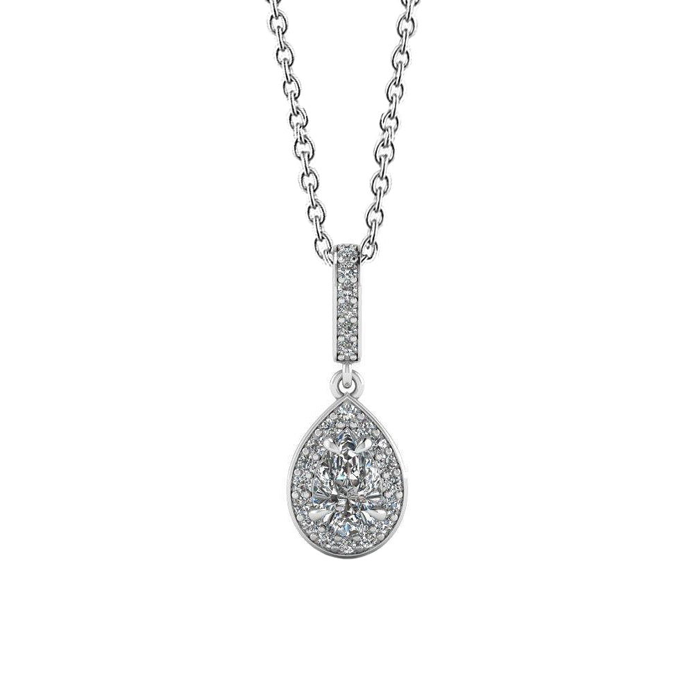 Halo Pear Cut And Round 1.72 Ct Natural Earth Mined Diamonds Pendant Necklace White Gold
