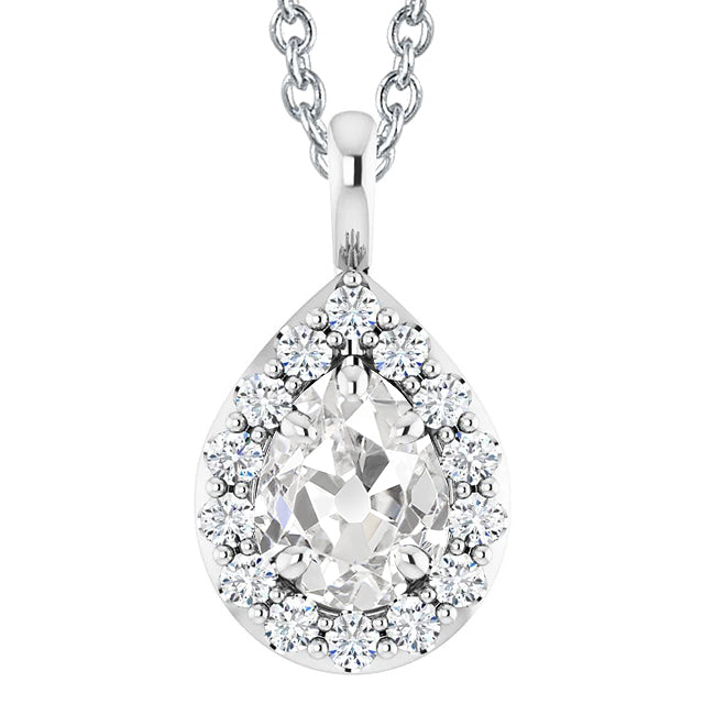 Halo Pear Old Cut Diamond Pendant 4.50 Carats