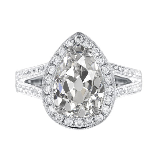 Halo Pear Old Miner Diamond Ring
