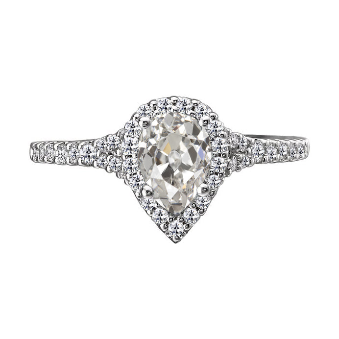 Halo Pear Old Mine Cut Diamond Ring