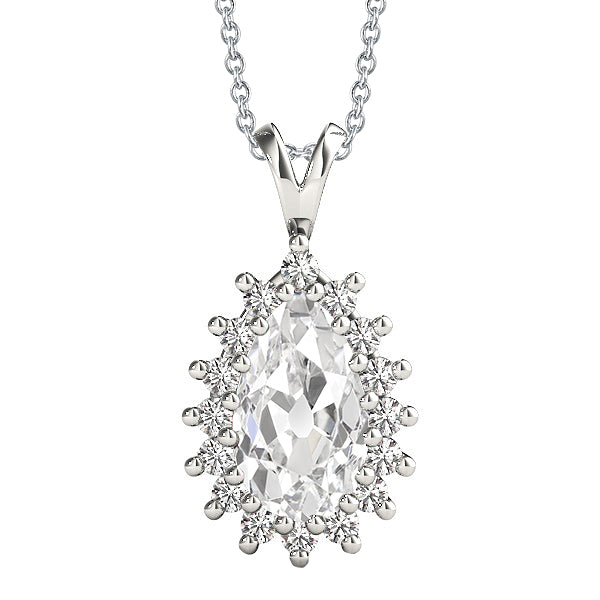 Halo Pear Old Miner Diamond Pendant 3.50 Carats