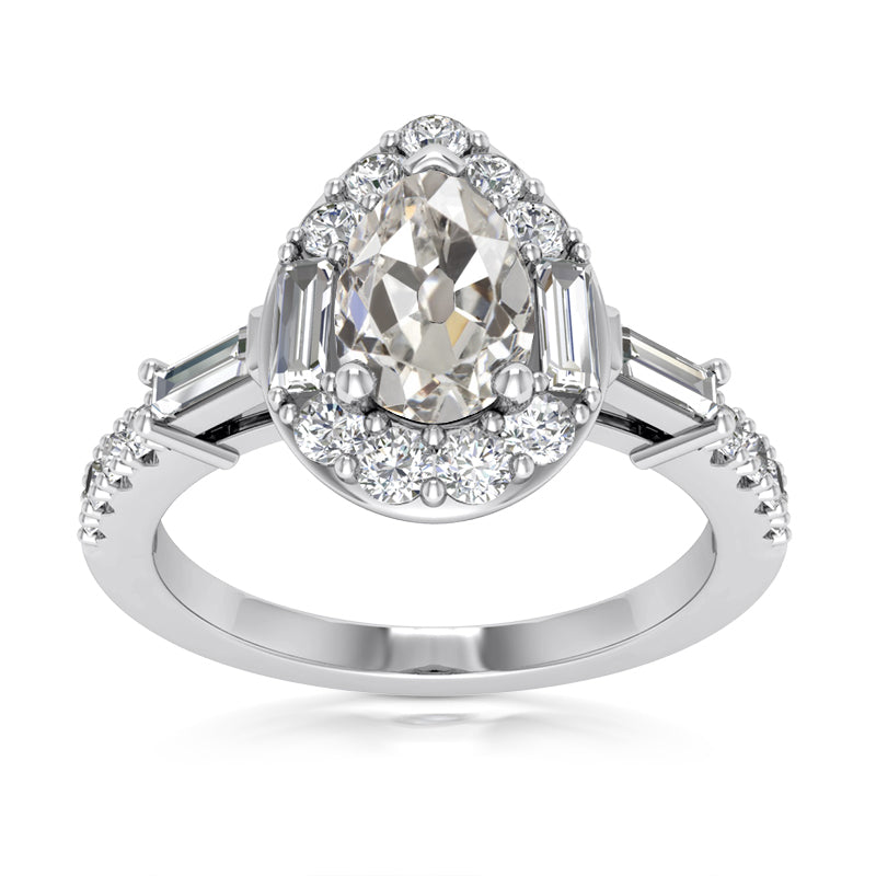Halo Pear Old Miner Diamond Ring