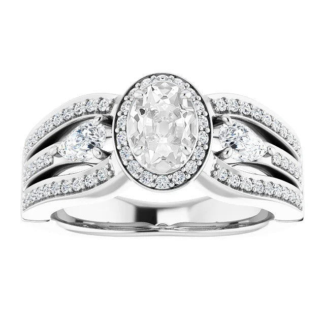 Halo Pear & Oval Old Miner Diamond Ring