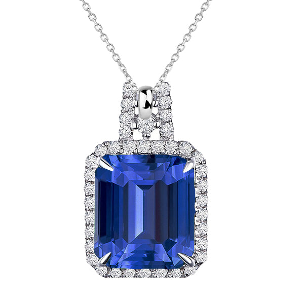 Halo Pendant Gemstone Diamond Prong Set Necklace