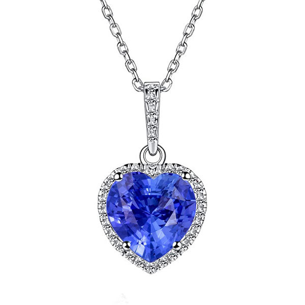 Halo Pendant Heart Sapphire Diamond Necklace