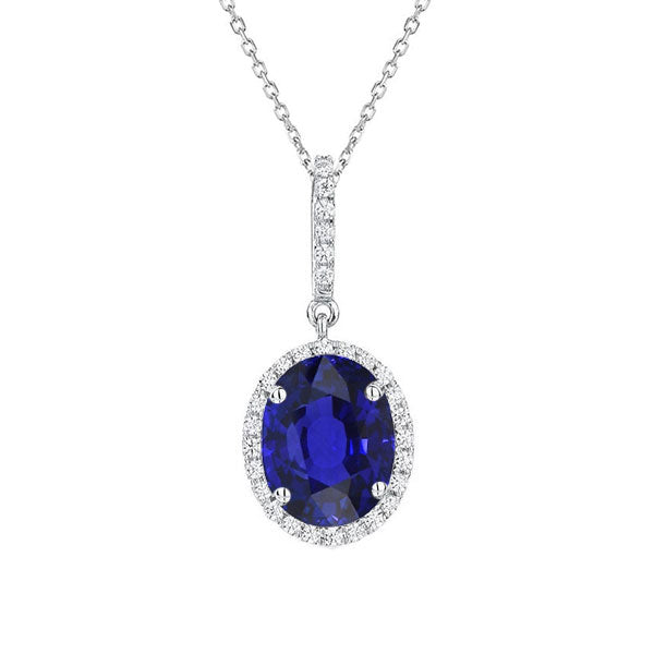 Halo Pendant Oval Ceylon Sapphire & Diamond