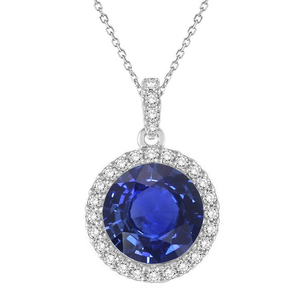 Halo Pendant Round Ceylon Sapphire Gold