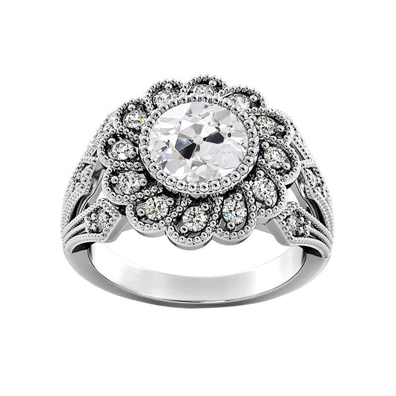 Halo Ring Bezel Set Round Old Miner Diamond Flower