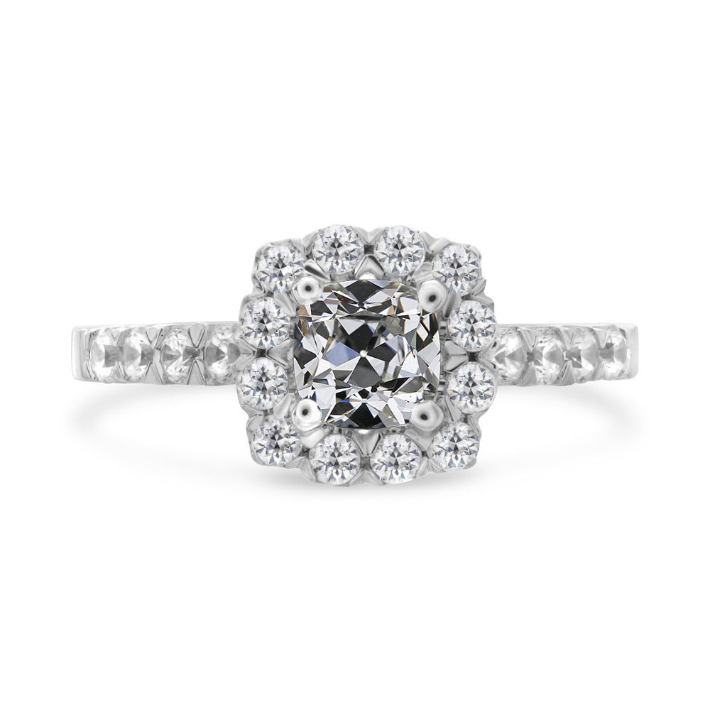 Halo Ring Old Miner Cut Diamond Gold Ladies Jewelry