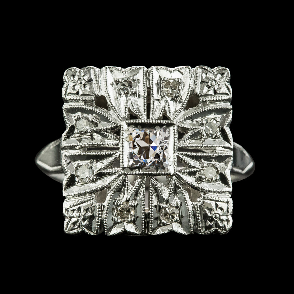 Halo Ring Cushion Old Miner Diamond