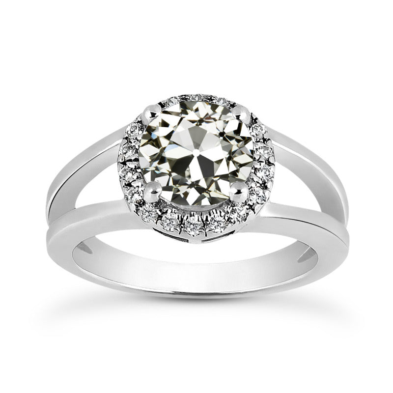Halo Ring Old Miner Cut Diamond Prong Gold