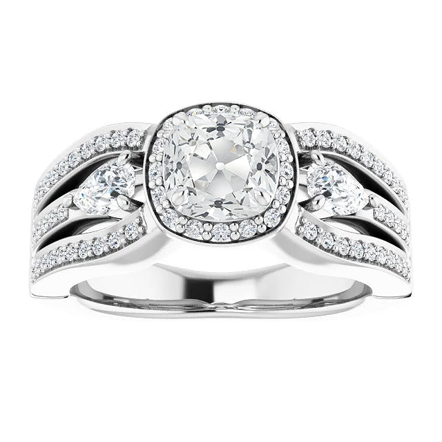 Halo Ring Pear & Cushion Old Cut Diamond