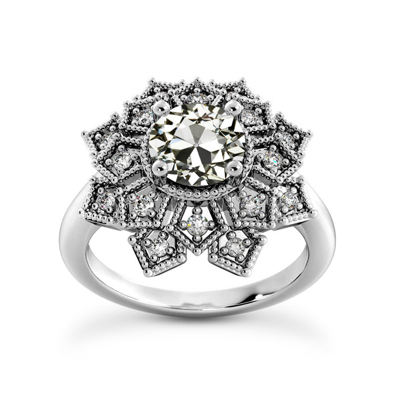 Halo Ring Round Old Cut Diamond Star