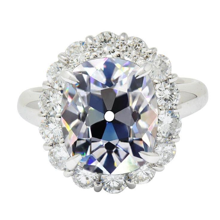 Halo Ring Round Old Mine Cut Diamond