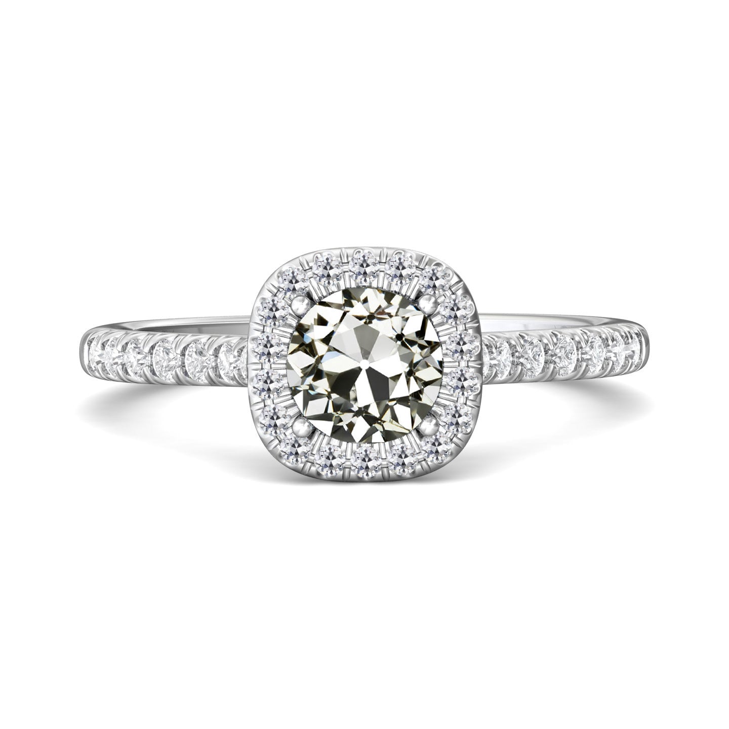 Halo Ring Old Miner Diamond Pave Set Gold