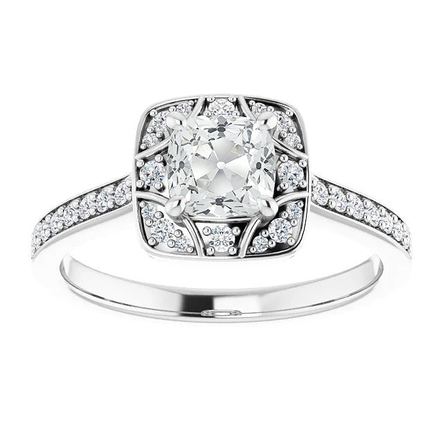 Halo Ring With Accents Cushion Old Cut Diamond Prong Set 5.50 Carats