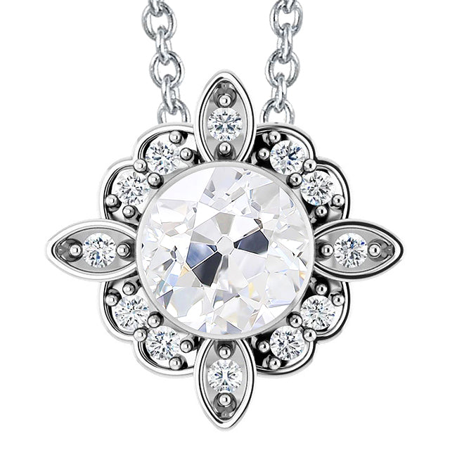 Halo Round Cut Old Miner Diamond Pendant