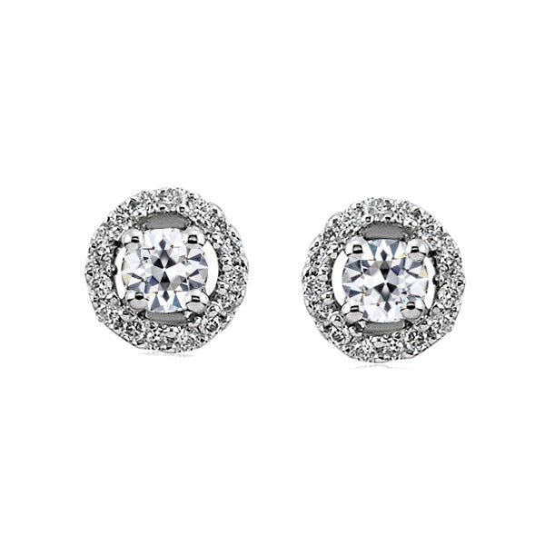 Halo Round Genuine Natural Real Diamond ( Not Lab Grown ) Old Mine Cut Stud Earrings Prong Set 4 Carats