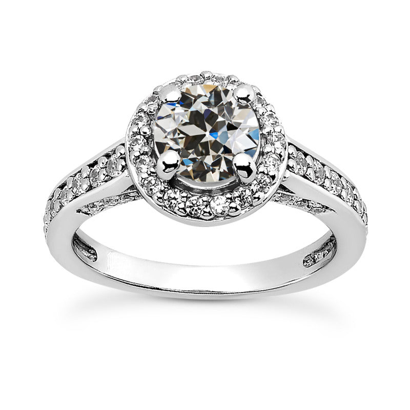 Halo Round Old Cut Diamond Ring Gold