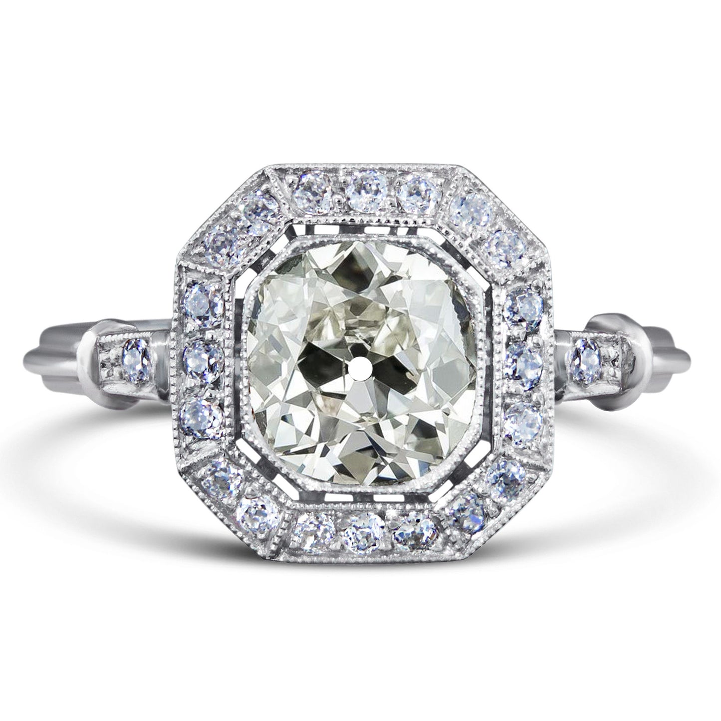 Halo Old Miner Cut Diamond Ring Vintage Style Gold