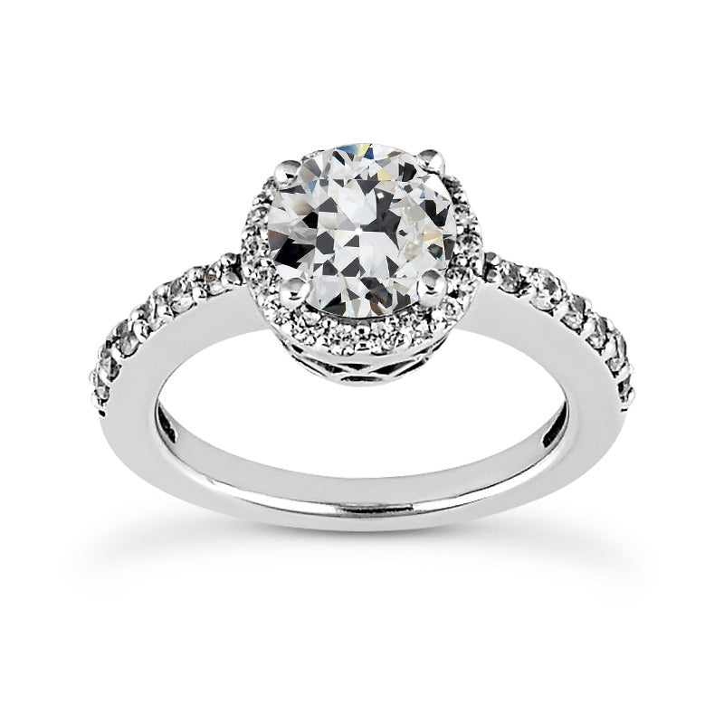 Halo Round Old Mine Cut Diamond Engagement Ring